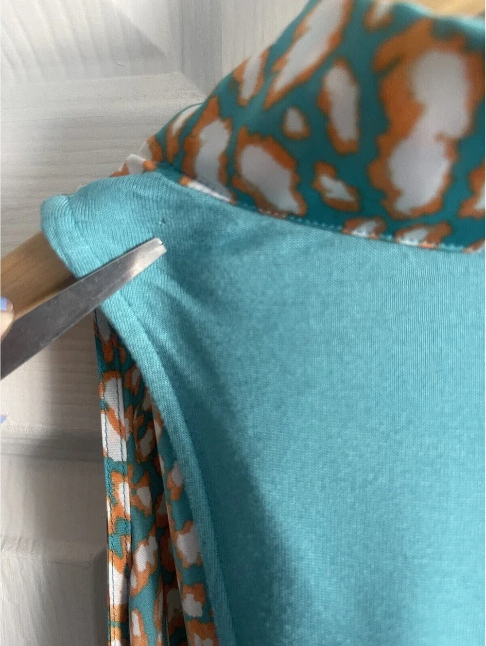 MICHAEL KORS Sleeveless Top Tunic L Teal Orange Satin Drape Cowl Pullover NEW